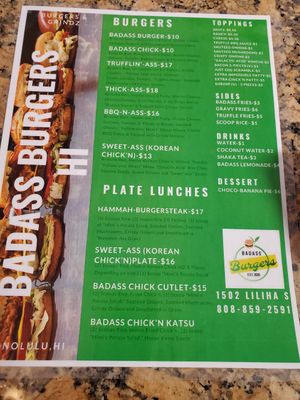 Menu at Badass Burgers in Honolulu