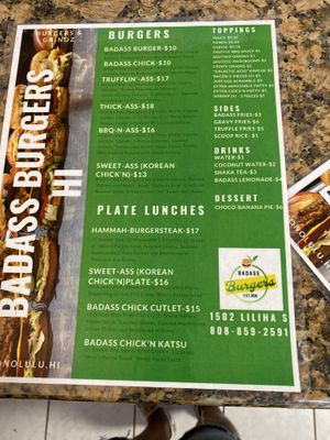 Menu at Badass Burgers in Honolulu