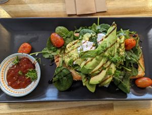 Smashed avocado with vegan feta at Sweet-Ness Cafe in Wynyard