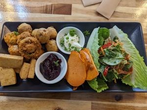 Mushroom fritter plate at Sweet-Ness Cafe in Wynyard