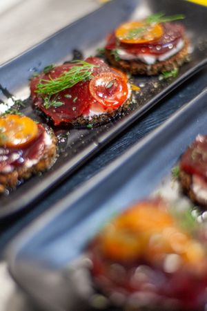 Pickled Beetroot on rye bread at MESTIZA in Valencia