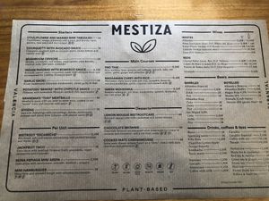 Menu  at MESTIZA in Valencia