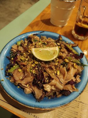 Pad Thai. Pretty salty but I enjoyed it. Lime was a great addition. Pistachios too. Good portion at MESTIZA in Valencia