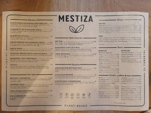 Menu at MESTIZA in Valencia