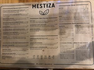menue at MESTIZA in Valencia