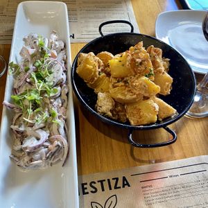 Patas bravas and mushroom ceviche  at MESTIZA in Valencia