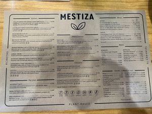 Die Karte in EN  at MESTIZA in Valencia