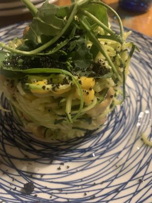 Zucchini noodles and avocado sauce appetizer  at MESTIZA in Valencia