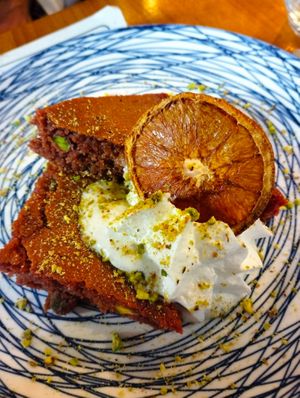 beetroot cake with lemon foam and pistachio at MESTIZA in Valencia