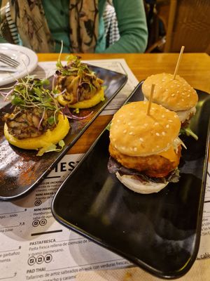 LHS = mini open-top arepas  at MESTIZA in Valencia