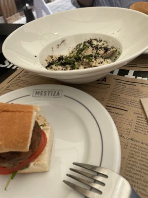 Mini Burger and Mushroom Truffle Noodles  at MESTIZA in Valencia