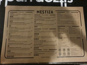 Menu at MESTIZA in Valencia