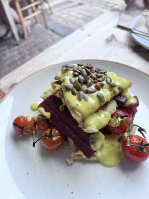 Savory waffles — would not get again   at Needlemakers in Lewes