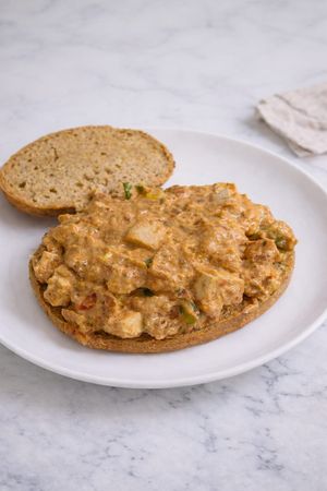 Pizza Lentil Panini Sandwich - Everything made in-house. Lentil bread made with no wheat or rice, oil-free spread instead of mayo and bell pepper sauce tossed in veggies at Tralata in Mumbai