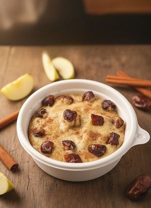Apple Cinnamon Quinoa Date Pudding - Made with just these ingredients and inhouse plant-mylk. Creamy and delicious at Tralata in Mumbai