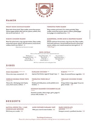 Menu at Maneki in Worcester