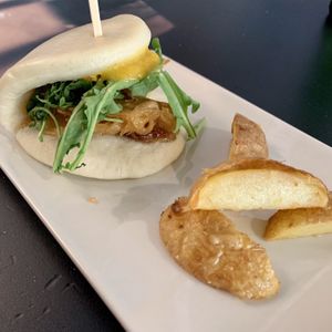 Bao bun with heura, caramelised onions and mango chutney  at Bespoke in El Puerto De Santa Maria