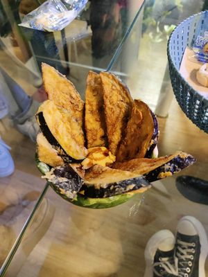 Fried eggplant with hummus at Bespoke in El Puerto De Santa Maria