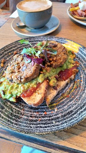 Vegan haggis, avocado & tomato chutney on sourdough at Utopia in Inverness
