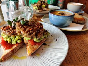 Haggis on sourdough with chilli avocado and chargrilled tomato chutney at Utopia in Inverness