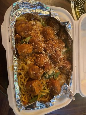 Garlic Noodles Orange Tofu  at My Thai Maui in Kahului