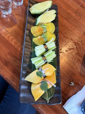 Vegan nigiri in so many different options!! This is avocado, Oshinko, mango and some other amazing combos  at Sushi In the Raw in Nevada City