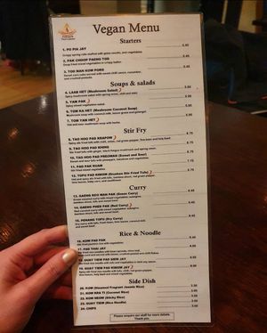 Vegan menu (Oct 2020) at Nahm Prik Thai Cuisine in Altrincham