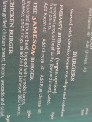 Menu at The Irish Embassy in Koh Lanta