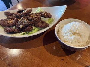 Crispy mock fish with rice  at Chai Yo Thai Vegetarian in San Mateo