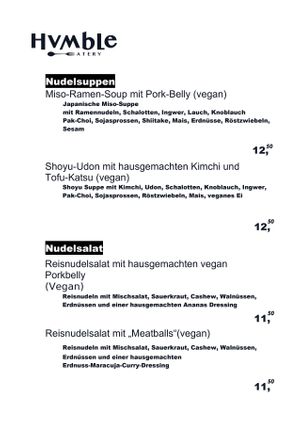 Noddle soup and noodle salad menu at Humble Berlin in Berlin