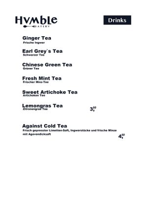 Hot drinks menu at Humble Berlin in Berlin