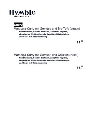 Curry menu at Humble Berlin in Berlin