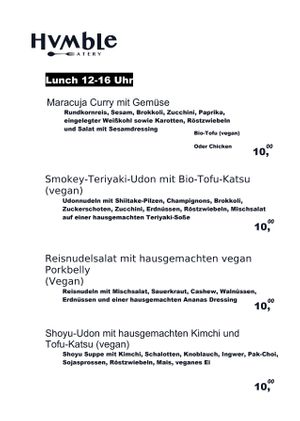 Lunch menu at Humble Berlin in Berlin