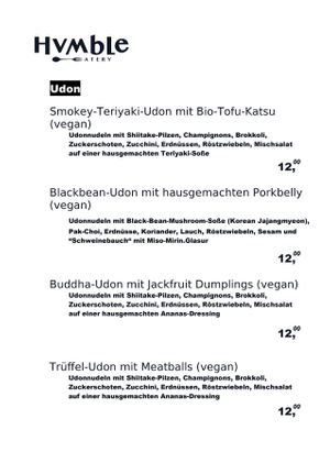 Udon menu at Humble Berlin in Berlin