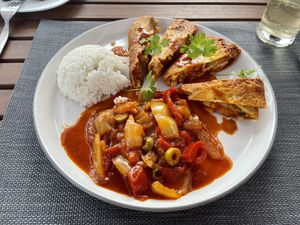 Chimichanga - Stuffed vegan tortilla with a fusion take on the hungarian lecsò (paprika stew)  at Arcadia Restaurant in Abrahamhegy