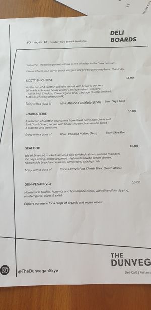 Menu at The Dunvegan in Isle Of Skye
