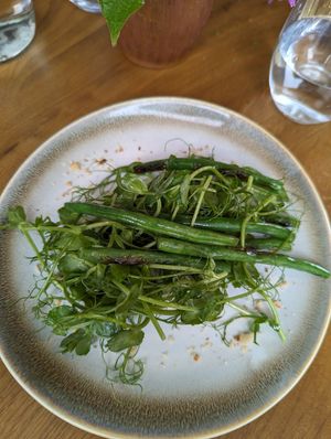 Green bean starter with pea shoots at The Dunvegan in Isle Of Skye