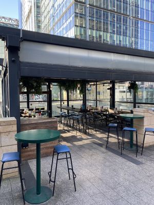 Outside seating  at BrewDog - Canary Wharf in East London