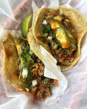 Soy curl tacos (wished there was a bit more flavor).  at Hamburguesas El Gordo in St Paul