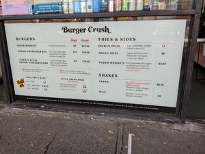 Food menu at Burger Crush in Victoria