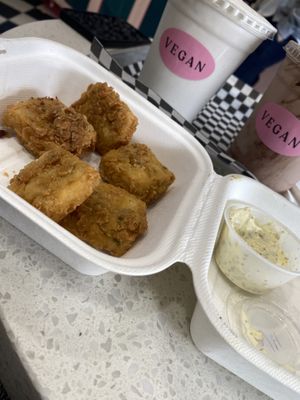 Vanilla & chocolate shakes with a side of tofu nuggets and herb crush dip   at Burger Crush in Victoria
