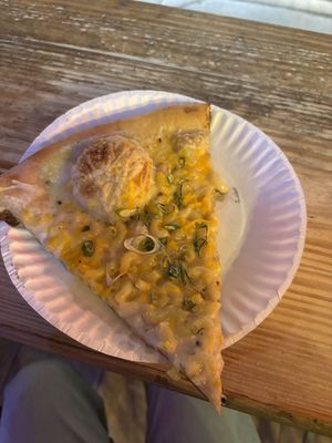 Vegan Mac and cheese pizzaa  at Dimo's Pizza in Chicago