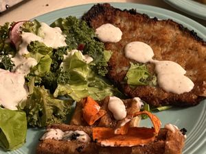 Cactus schnitzel with buji waffle sticks   at Bloom in Chicago