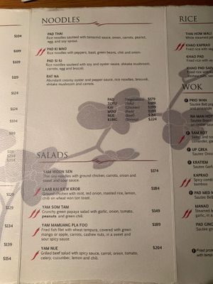 Menu at Mae Thai in Playa Del Carmen