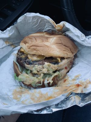 Sloppy Toppy - I moved the burger around a bit to get a good shot of all the toppings at Slutty Vegan - Edgewood in Atlanta