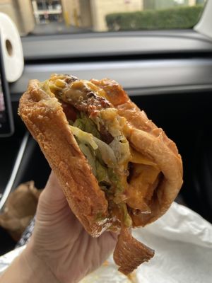 Ménage à Trois Burger (vegan shrimp and bacon)  at Slutty Vegan - Edgewood in Atlanta