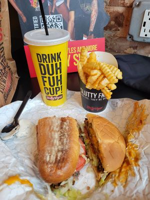 1/2 Hollywood Hooker, 1/2 Sloppy Toppy with fries #Veganuary at Slutty Vegan - Edgewood in Atlanta