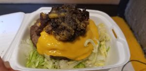 Dancehall Queen burger w/ vegan cheese, spicy plantains, no bun, just lettuce at Slutty Vegan - Edgewood in Atlanta