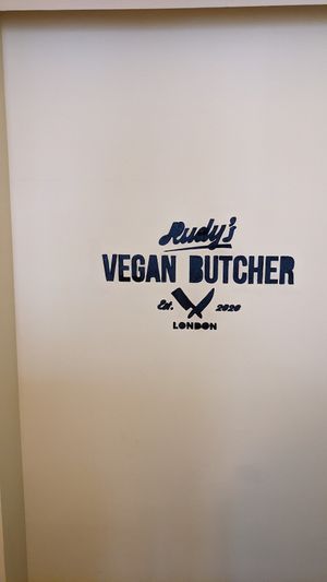 Signage at Rudy's Vegan Butcher & Diner in North London