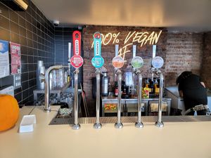 Five beers on tap at Rudy's Vegan Butcher & Diner in North London